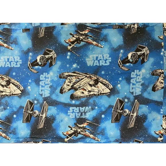 Vtg 1980s Star Wars Twin Flat Sheet Blue Millennium Falcon X Wing Tie Fighter - Picture 1 of 5